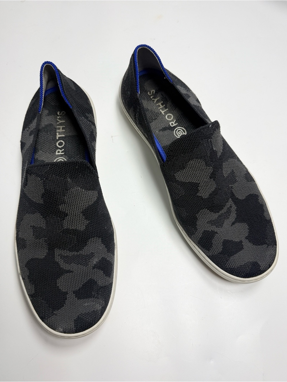 Rothy's The Original Slip On Sneakers Shoes Gray Black Camo S-601 Sz 10.5